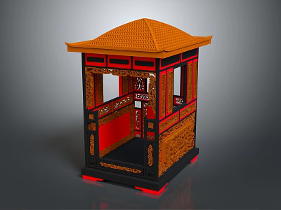 Traditional Chinese Pavilion With Orange Roof Red Black Frame And Intricate Carvings 3d model