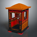 Traditional Chinese Pavilion With Orange Roof Red Black Frame And Intricate Carvings