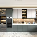 Modern Kitchen With Gray And White Cabinets Marble Countertop And Appliances