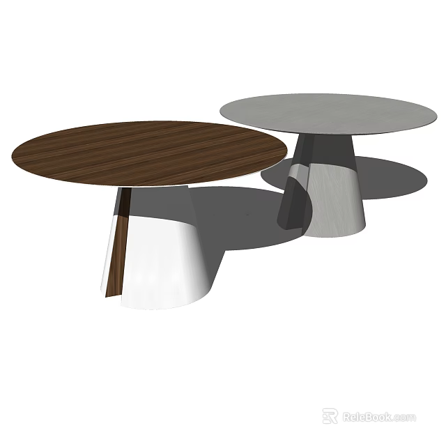 Modern Desks with Brown Wooden and Grey Tabletops and Stylish Metal Legs 3d model 