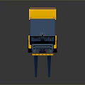 Yellow And Blue Industrial Forklift With Front Forks Cabin And Wheels