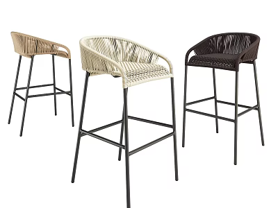 Woven Bar Stools With Black Metal Legs In Three Different Colors 3d model