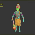 Ornate Game and Movie Character With Golden Headdress Red Bead Necklace Orange Attire Golden Mace