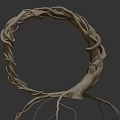 Twisted Natural Tree Roots Forming Circular Structure With Hanging Roots At Bottom