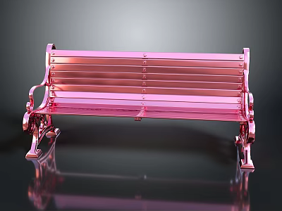 Pink Metal Bench Furniture Design With Sleek Backrest Armrests And Metallic Frame 3d model