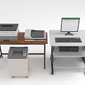 Efficient Office Workstation Setup With Wooden White Desks Printer Scanner Computer And Shredder 3d model
