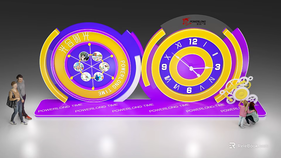 Banmu Time Check in Event Interactive Clock with Purple Yellow Design 3d model 