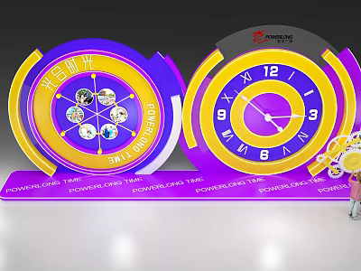 Banmu Time Check in Event Interactive Clock with Purple Yellow Design 3d model
