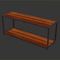 Modern Two Tier Office Desk with Red Wooden Top and Metal Frame