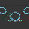 Futuristic Photo Spot With Three Circular Devices Green Spiral Lights And Reflection
