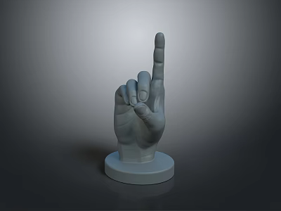 White Decorative Hand Gesture Model With Raised Index Finger And Circular Base For Home Use 3d model