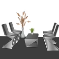 Modern Geometric Table and Chair Set with Potted Plants and Floor Lamp