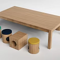 Wooden Kids Table With Colorful Stools And Playful Storage Hole Design