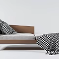 Stylish Modern Chaise Lounge With Checkered Pillows And Plaid Blanket