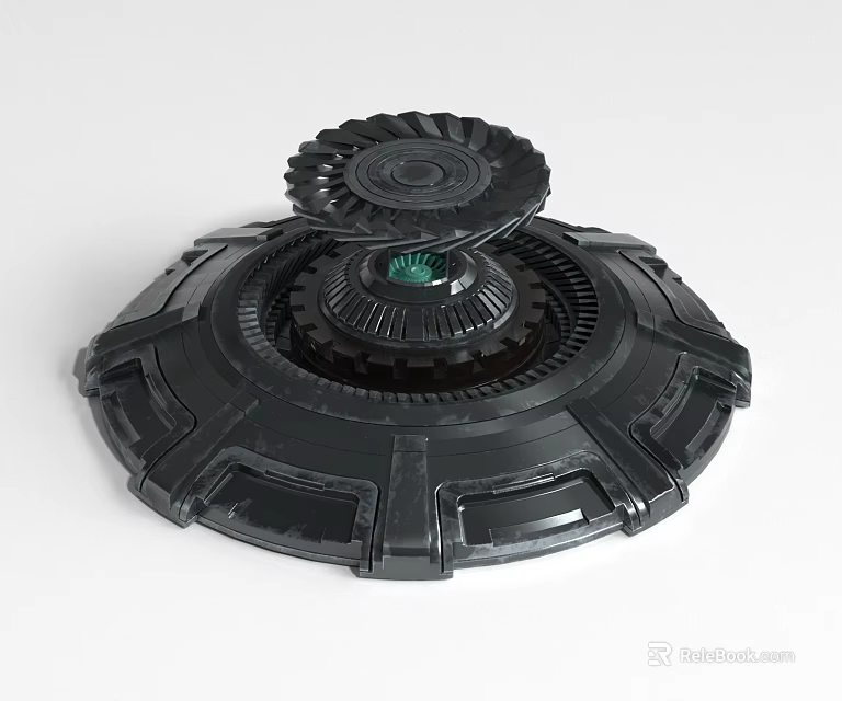 Black Activation Device With Mechanical Design Green Glowing Core And Circular Structure 3d model