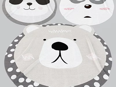Square Rug With Adorable Cartoon Animal Head Patterns And Polka Dot Edges 3d model