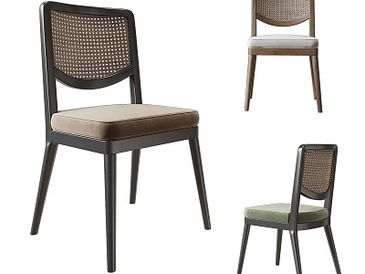 Modern Dining Chairs Featuring Wicker Back Upholstered Seats And Wooden Legs In Various Colors 3d model