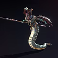 Dragon Like Game and Movie Character With Serpentine Body Holding Spear And Armored Details