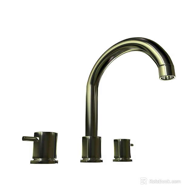 Modern Chrome Faucet with Curved Spout and Separate Control Handles 3d model 