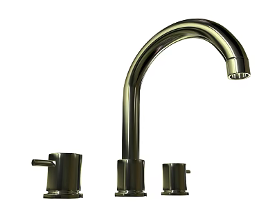 Modern Chrome Faucet with Curved Spout and Separate Control Handles 3d model