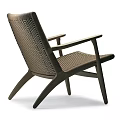 Modern Leisure Chair With Walnut Wooden Frame And Beige Woven Seat Design