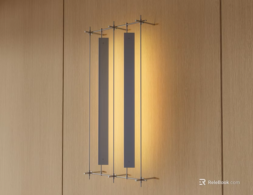 Modern Sleek Wall Sconce With Vertical Bar Design On Wooden Wall Warm Light 3d model 