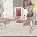 Elegant Wooden Desk With Carved Legs Table Lamp Books And Vase With Flowers