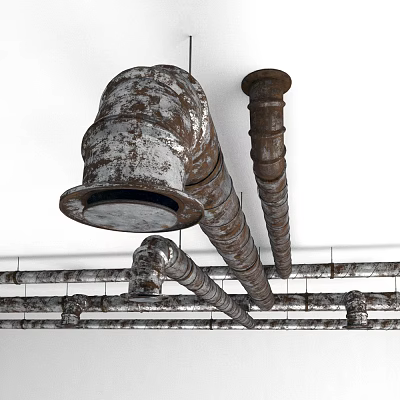 Rusted Metal Pipes On Ceiling With Aged Industrial Style And Interconnected Structure 3d model