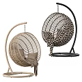 Round Rattan Hanging Leisure Chair with Black Frame Gray Cushions and Comfortable Design