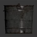 Two Vintage Metal Buckets With Handles On Dark Reflective Background