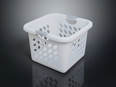 Square White Plastic Storage Basket With Hollow Out Design And Gray Handles For Home Organizing 3d model