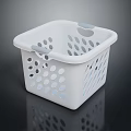 Square White Plastic Storage Basket With Hollow Out Design And Gray Handles For Home Organizing