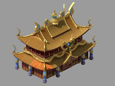 Traditional Chinese Ancient Architecture With Golden Tiled Roof Multi Layered Structure And Ornate Decorations 3d model