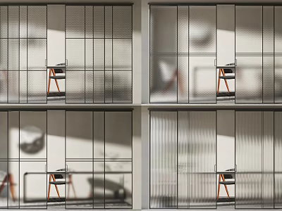 Modern Interior Sliding Doors with Glass Panels and Metal Frames Design 3d model