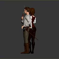 Two Animated Female and Male Characters in Medieval Attire Holding Sword Standing Together