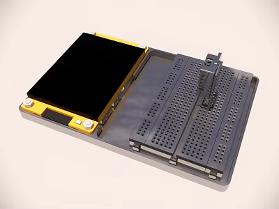 Industrial Equipment Workbench With Black And Yellow Panel Perforated Holes And Metal Brackets 3d model
