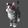 Cute Striped Stuffed Cat Toy With Pink Ears And Yellow Eyes