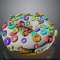Colorful Donut Topped With White Frosting And Colorful Cereal Loops