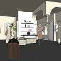 Elegant Modern Clothing Store Interior With Mannequins Clothing Racks Display Tables and Plants