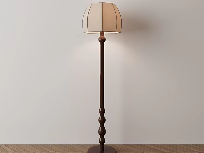 Classic Floor Lamp With Dark Wooden Twisted Pole And Light Colored Lampshade 3d model