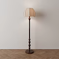 Classic Floor Lamp With Dark Wooden Twisted Pole And Light Colored Lampshade