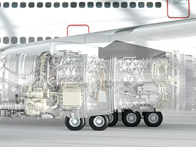 Aircraft Engine Detailed Cutaway View Showing Internal Mechanical Components And Structure 3d model