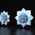 Blue Flower Shaped Decorative Ornament Set With Glossy Petals On Black Background