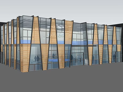 Modern Sales Office Building With Glass Curtain Walls And Wooden Accents 3d model