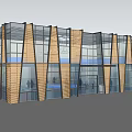 Modern Sales Office Building With Glass Curtain Walls And Wooden Accents