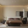 Modern Minimalist Bedroom Interior With Upholstered Headboard Pendant Light And Neutral Walls