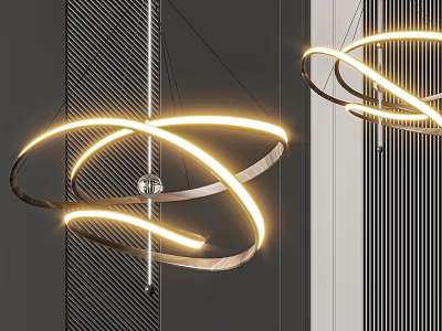 Modern Circular Chandelier With Illuminated Curved Rings And Metallic Design 3d model