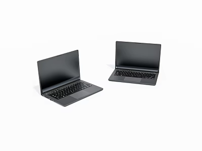 Two Black Open Laptops Showcasing Sleek Design On White Surface 3d model