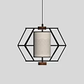 Modern Minimalist Pendant Light with Geometric Dark Metal Frame and Wavy Textured Lampshade
