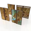 Decorative Traditional Wooden Room Dividers With Tiger Motifs And Oriental Artwork